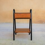 Vintage wooden and metal bedside table