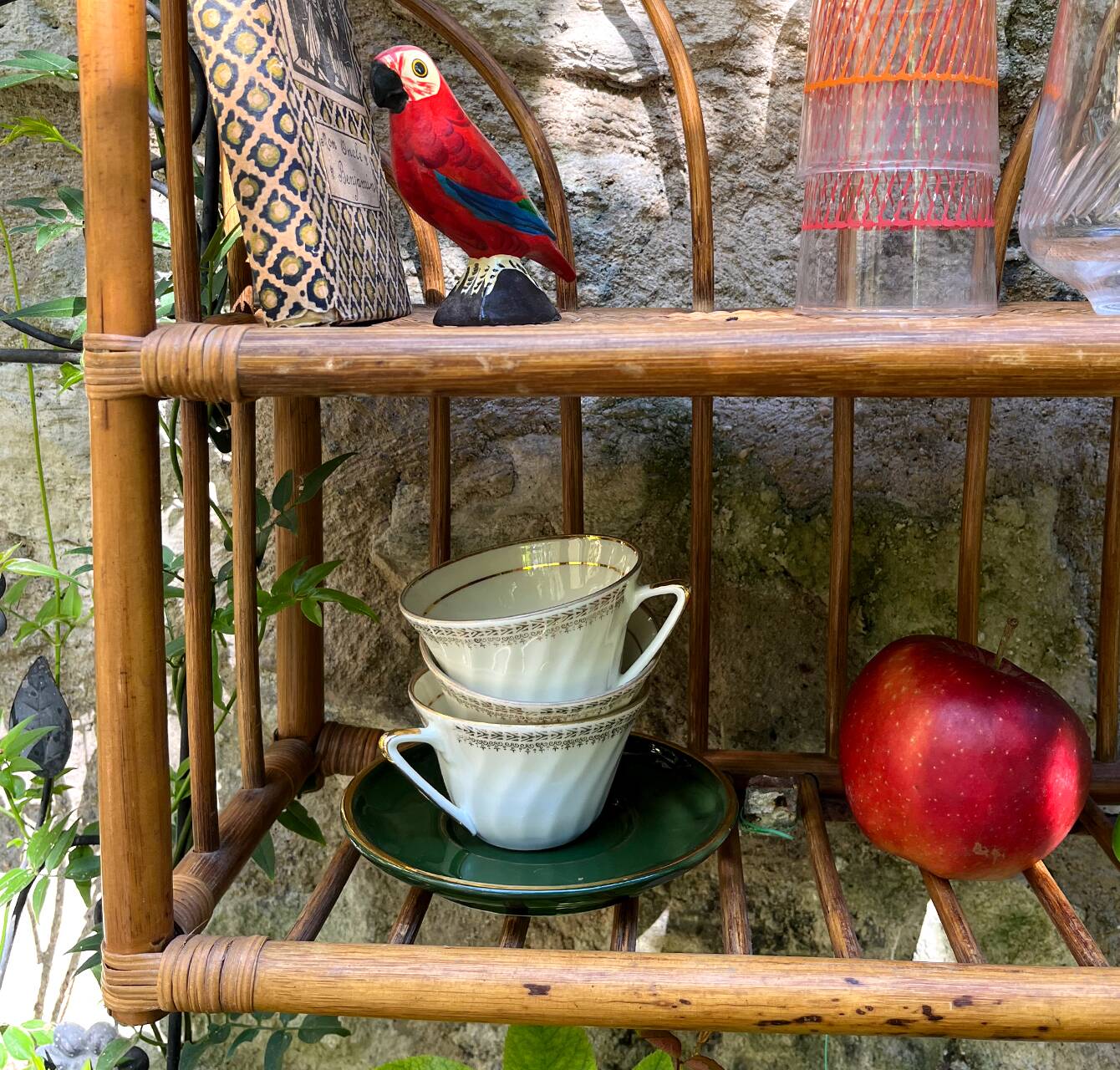 1970s rattan wall shelf