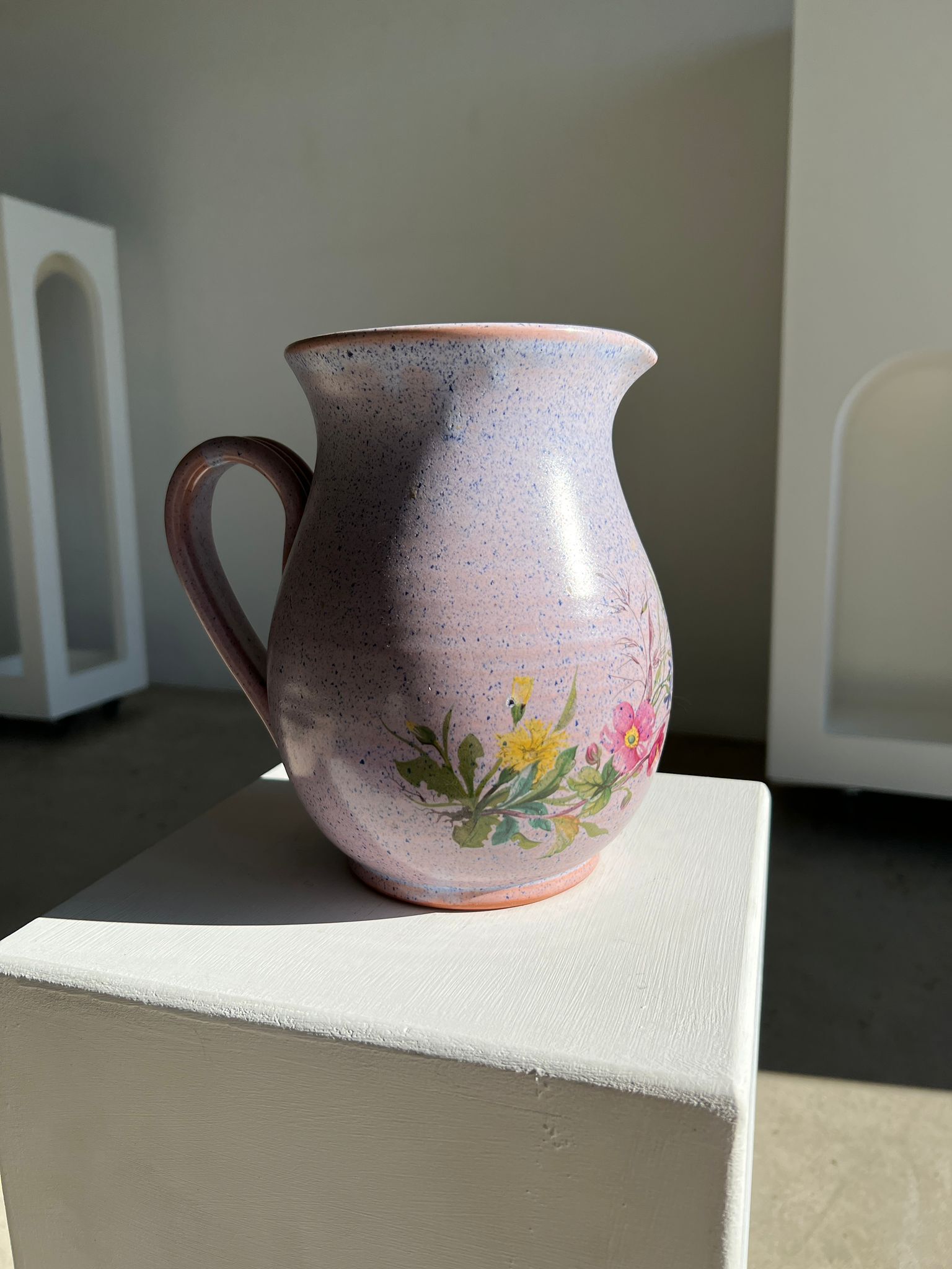 Vintage purple carafe with field flower patterns H:20cm
