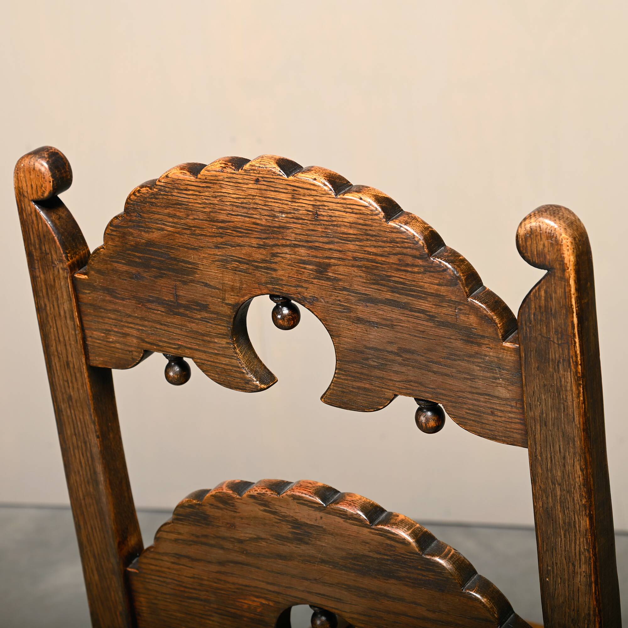Pair Antique Yorkshire Back Stools / Side Chairs solid Oak, England 18th Ce