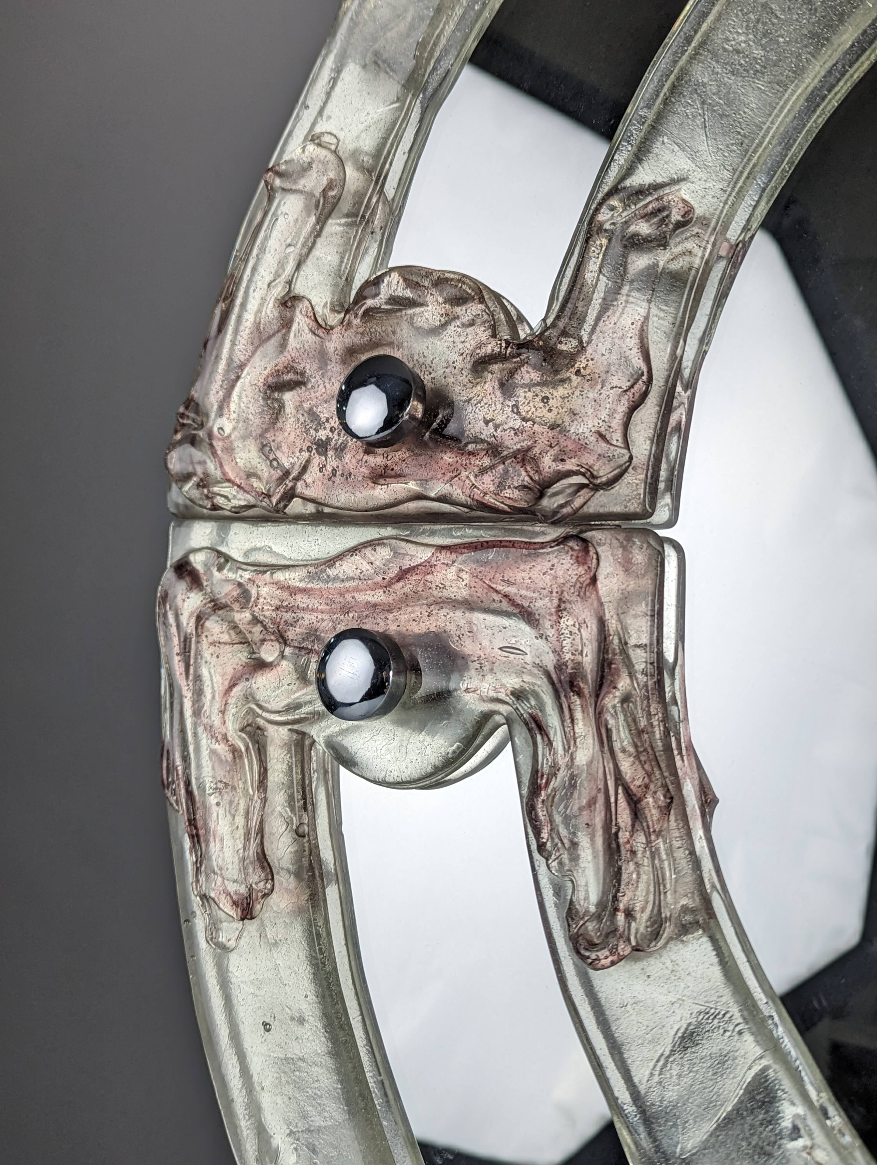 Venetian round mirror in pink and purple murano glass 1960s