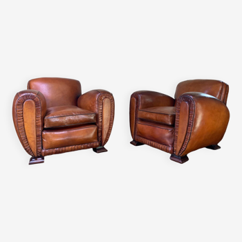 A Pair of 1940’s French Leather club Chairs, La Crème de la Crème