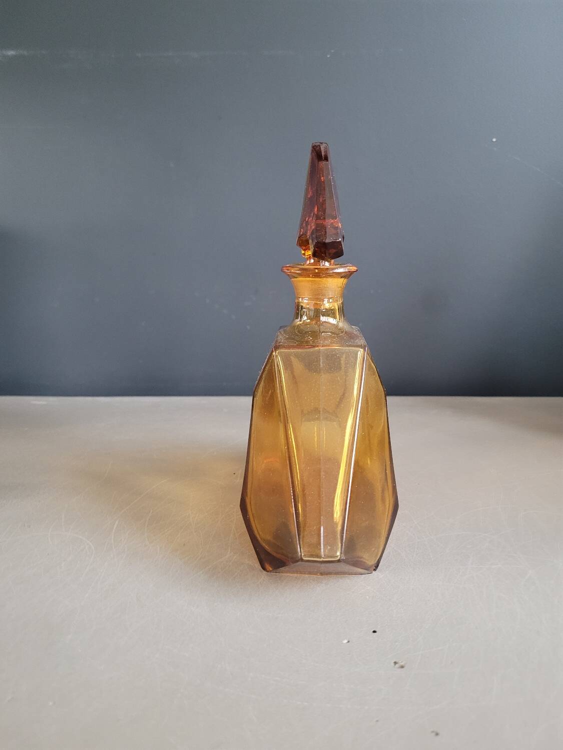Art Deco liqueur carafe in amber glass