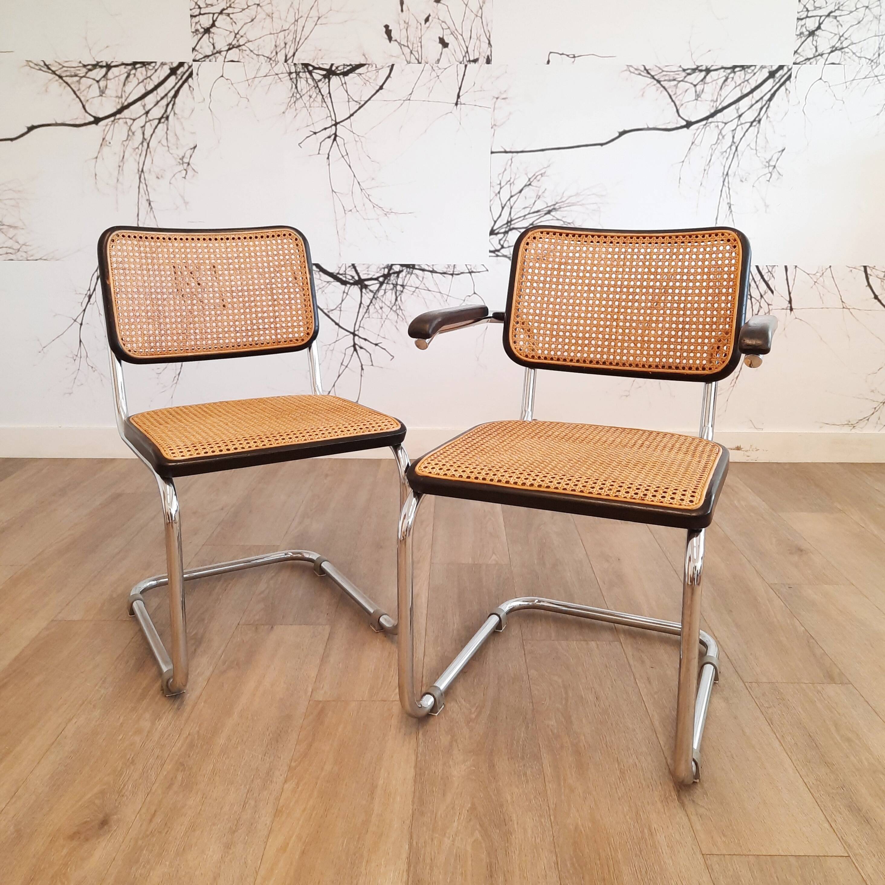 Set of 6 black S32 / S64 chairs by Marcel Breuer for Thonet, 1977