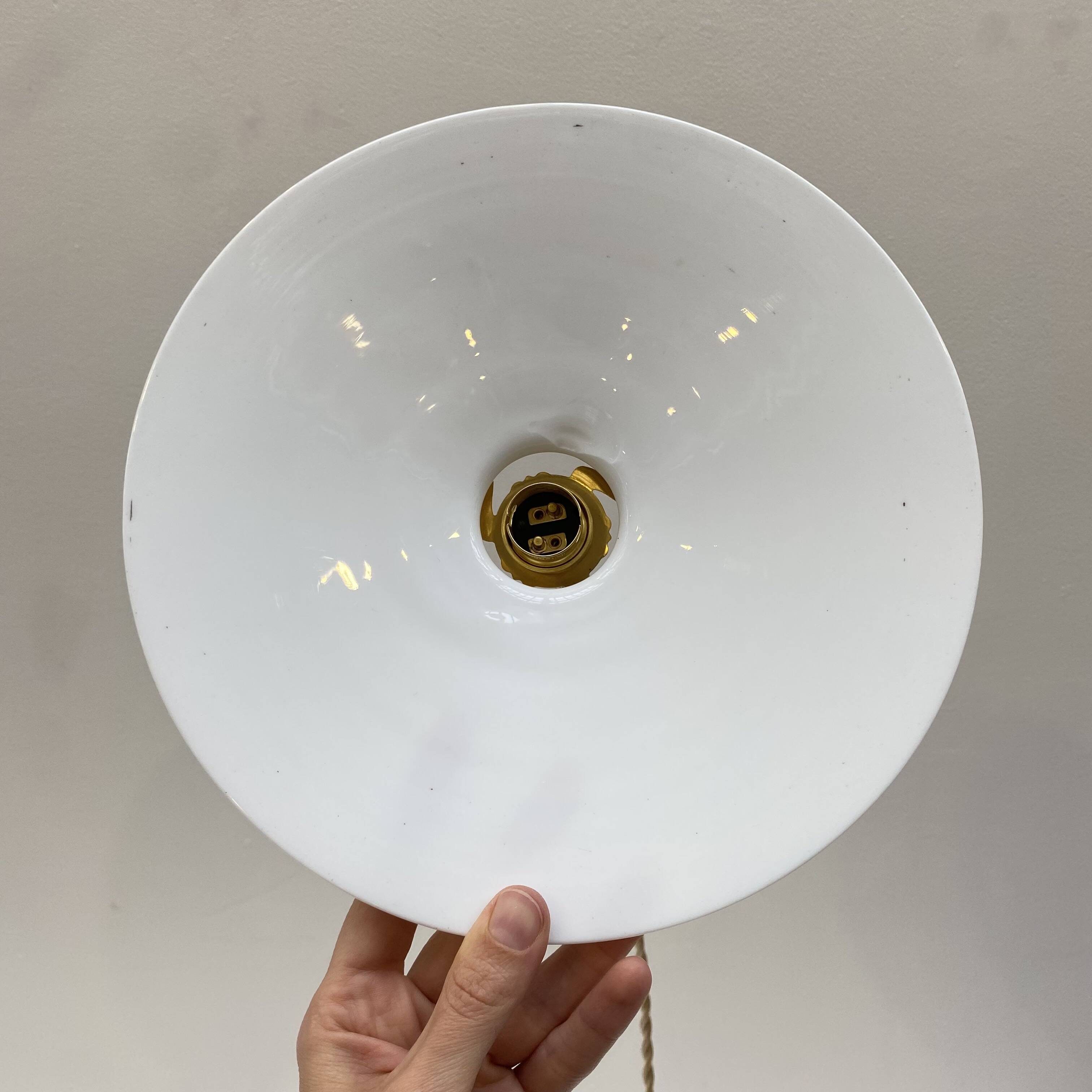 Pair of white opaline pendant lights