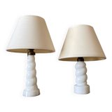 Set of 2 small old twisted opaline lamps