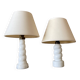 Set of 2 small old twisted opaline lamps