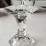 Torch candle holder in finely cut hexagonal crystal labeled Nachtmann