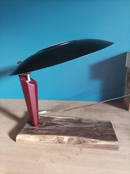 Loft bedside desk lamp wood metal saucer