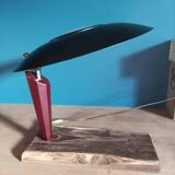 Loft bedside desk lamp wood metal saucer