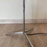 Chrome tripod floor lamp with metal lampshade, 80s