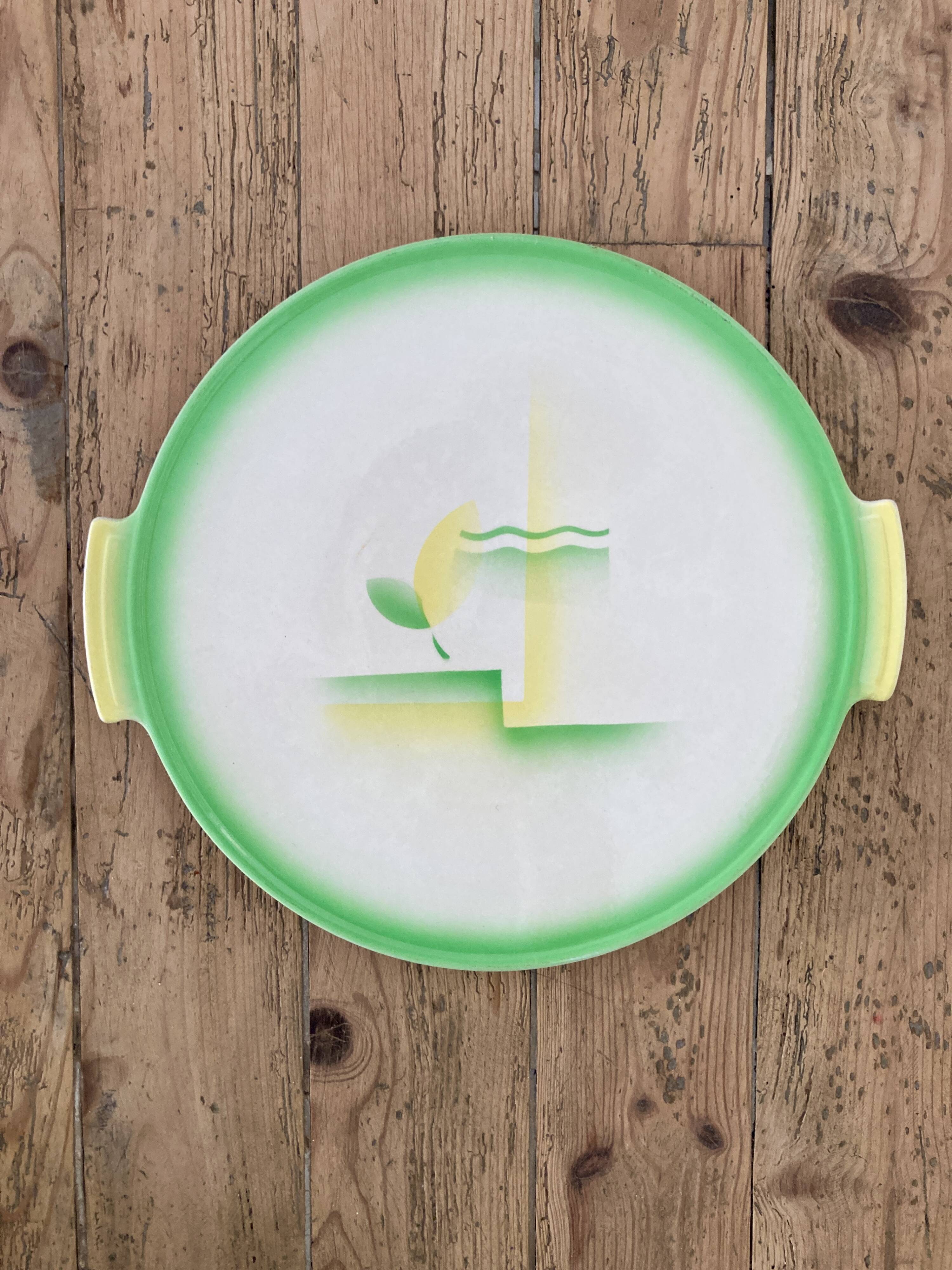 Dish in faience villeroy & boch green and yellow