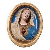 Cadre vintage de la Vierge en plâtre, tableau religieux ancien