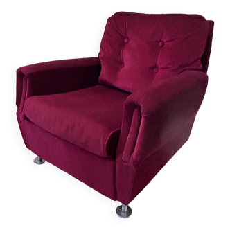 fauteuil velours rouge 1970