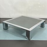 Mid-century chrome and dark mirror glass side table attributed to Saporiti. Italy 1970s