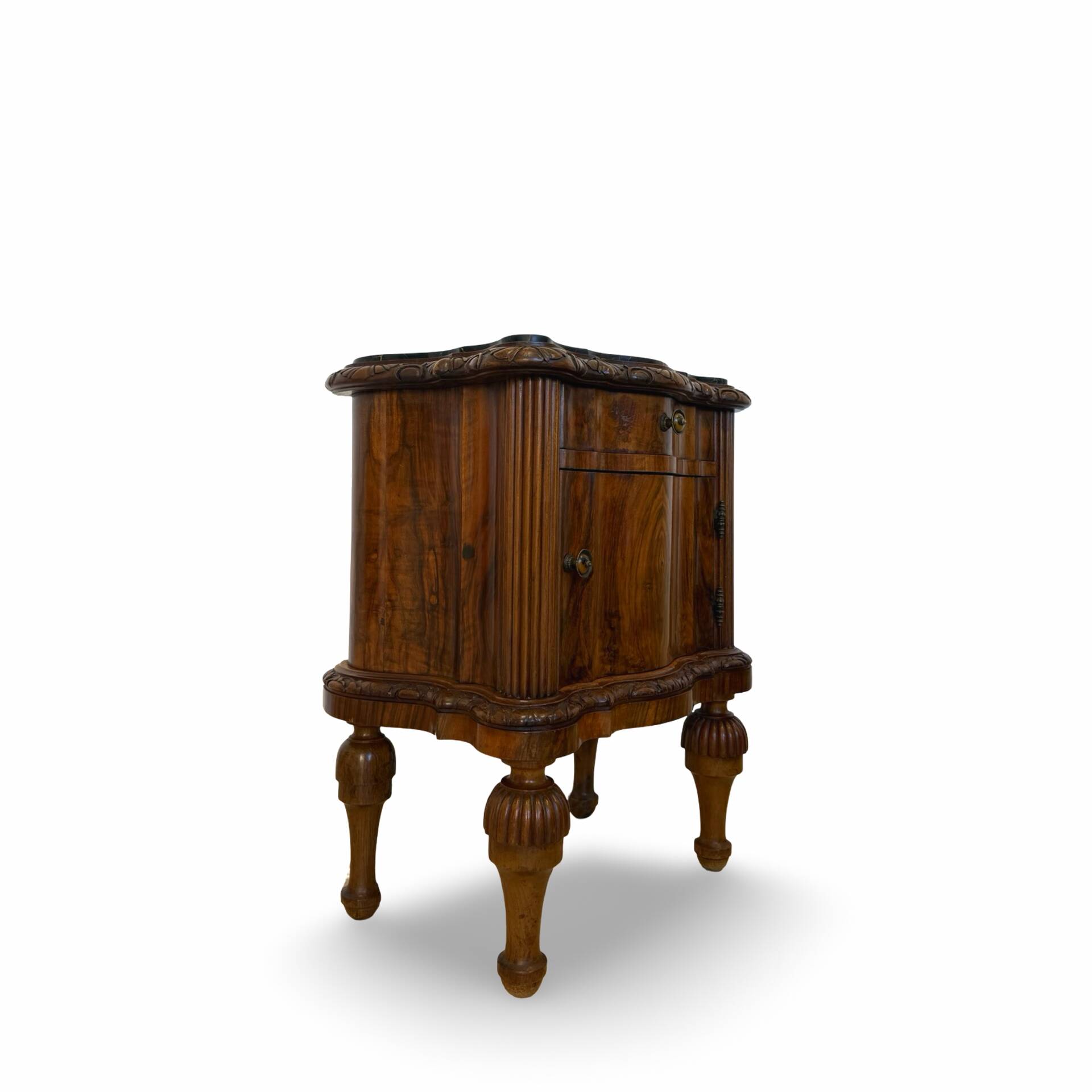 art deco walnut serpentine nightstands, 1920s