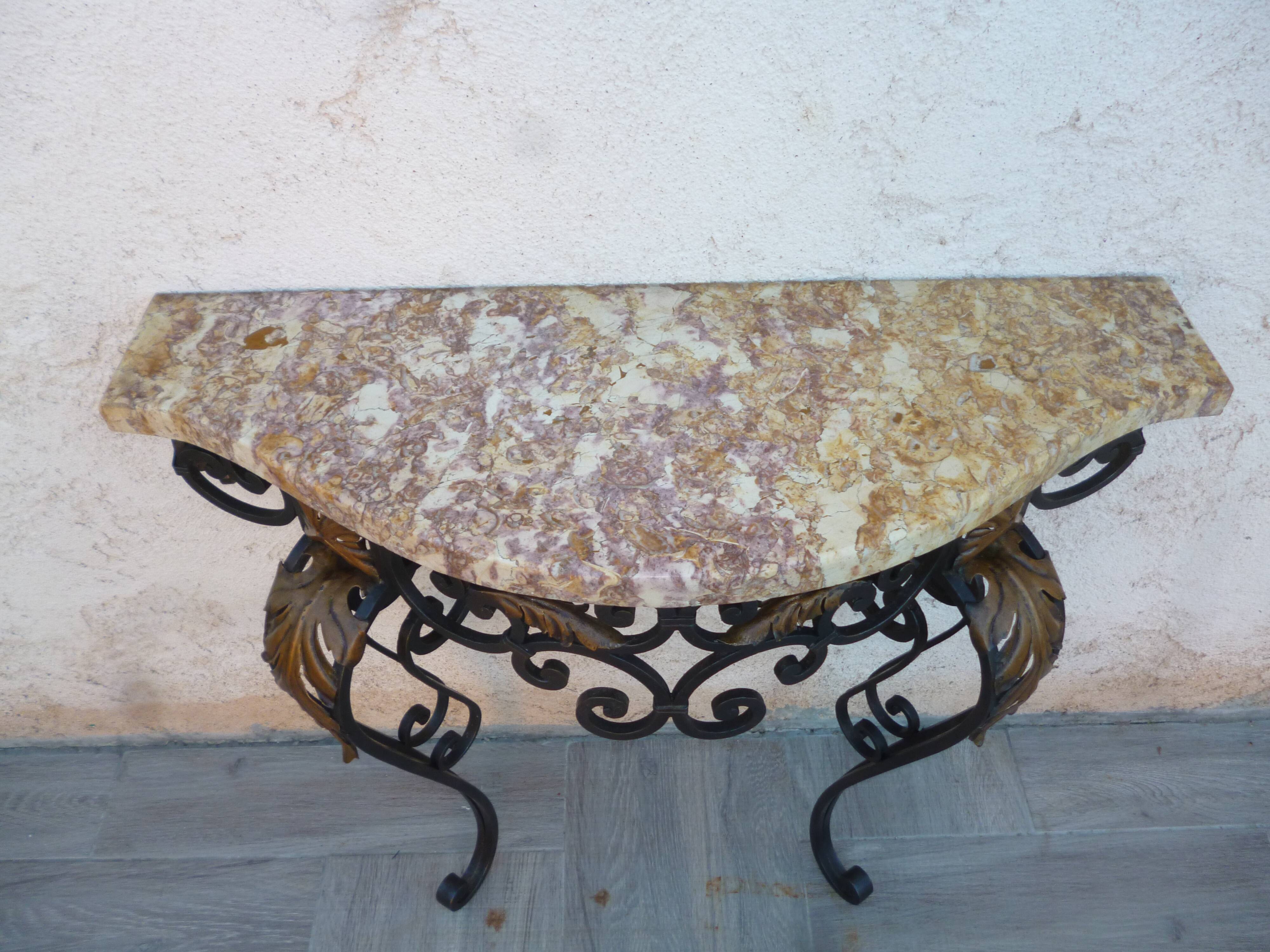 Wrought iron console and patinated sheets