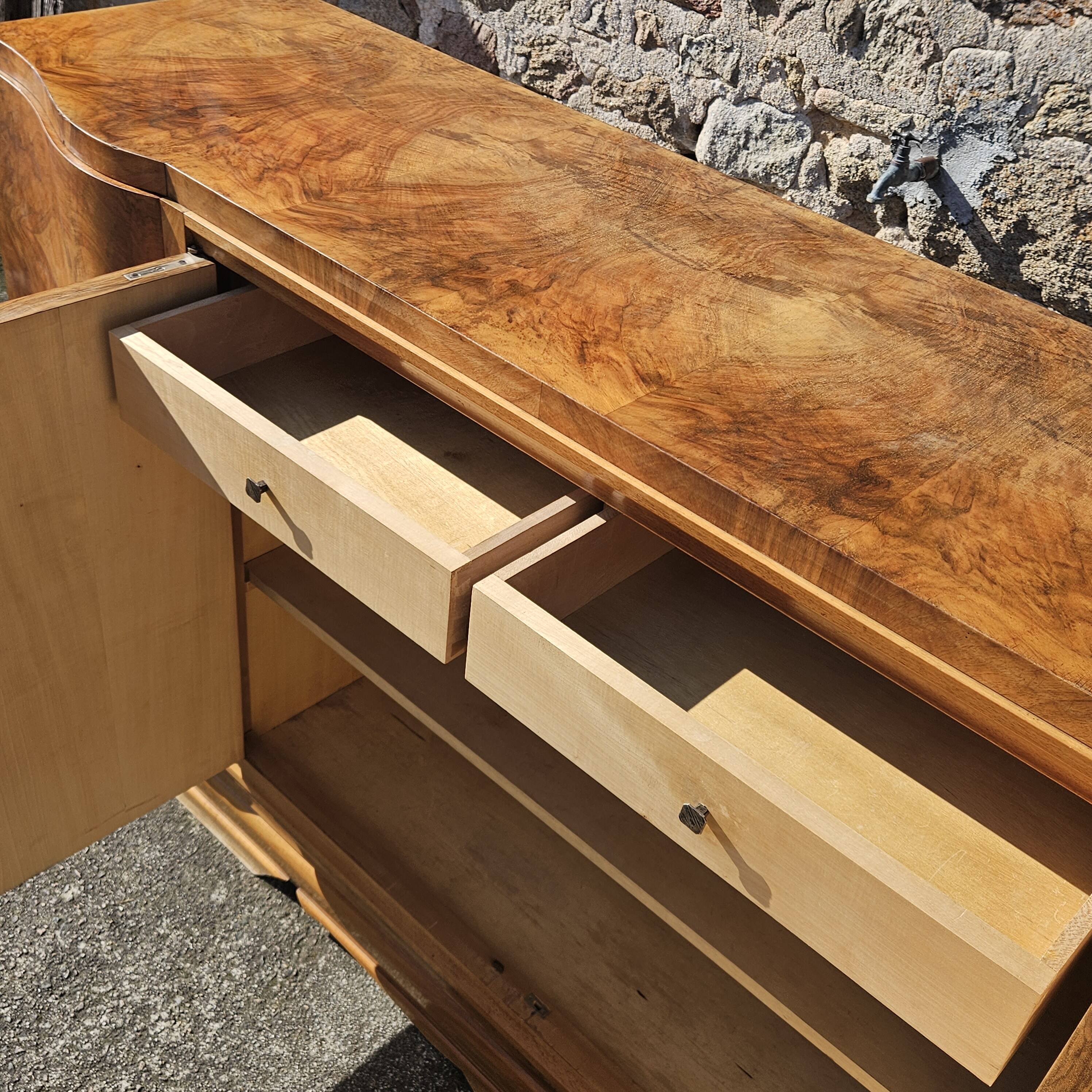French ART DECO Sideboard- High Gloss Burl Elmwood Buffet-30s