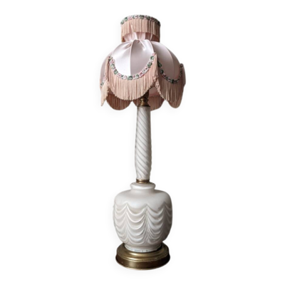 Lampe à poser en verre givré rose