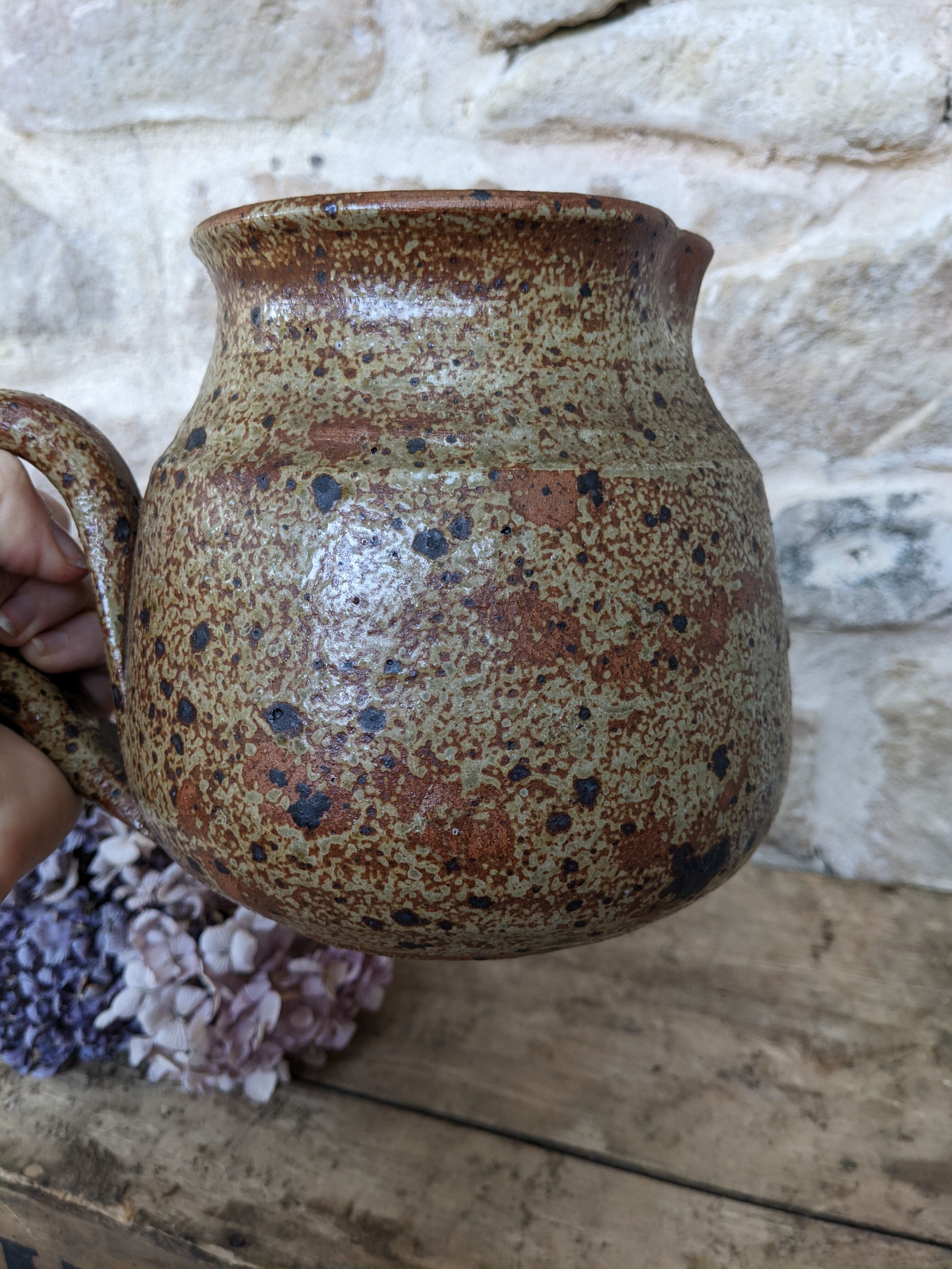 Pitcher jug carafe vase stoneware pyrite vintage Baudat pottery