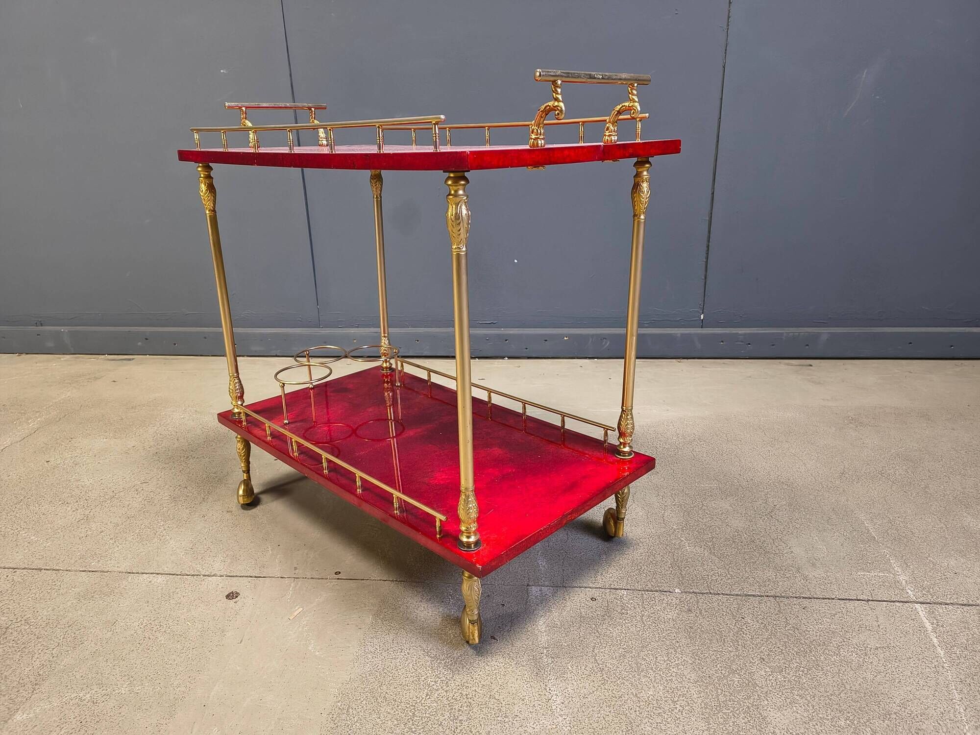 Rare Italian lacquered goatskin / parchment serving bar cart by Aldo T