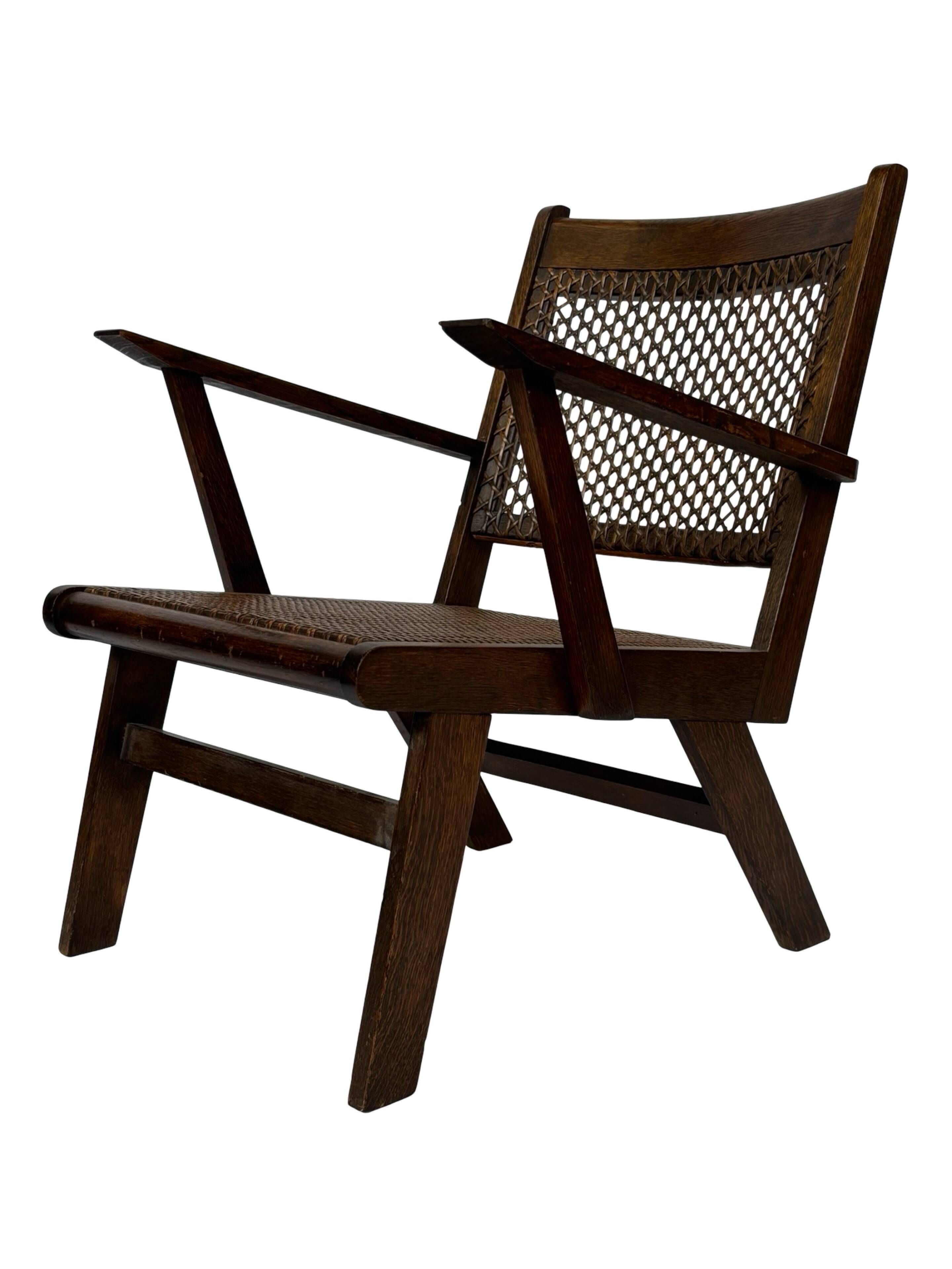 Art Deco oak armchair with webbing 1950s minimalist