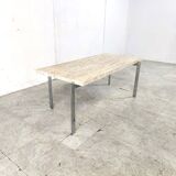 Table basse vintage en travertin et chrome, 1970