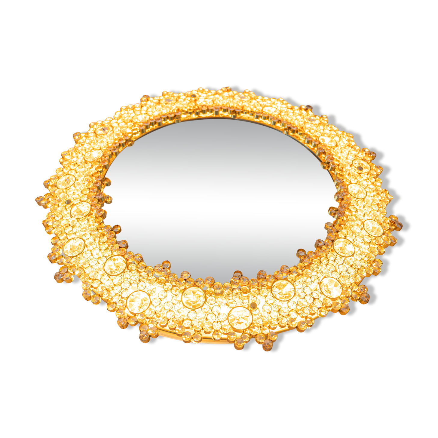 Spectacular backlit mirror in gilded brass and crystal glass by Palwa, Germany.