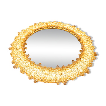 Spectacular backlit mirror in gilded brass and crystal glass by Palwa, Germany.