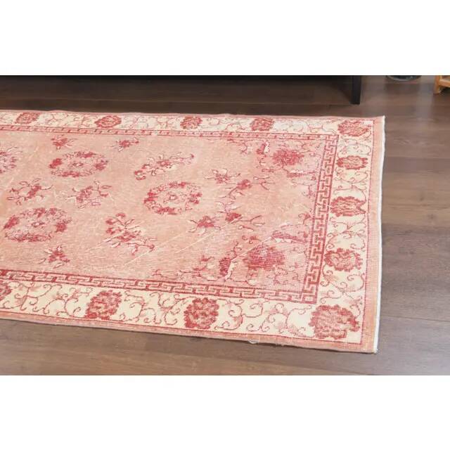 Vintage Turkish Oushak Handmade Wool Cotton Pink Area Rug 115x211