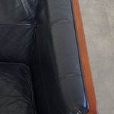 2 canapés Art Déco 2,5 places en cuir de vachette bleu foncé