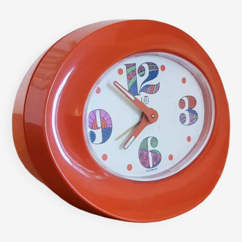 Vintage Mechanical Alarm Clock Plastic Orange UTI West Germany