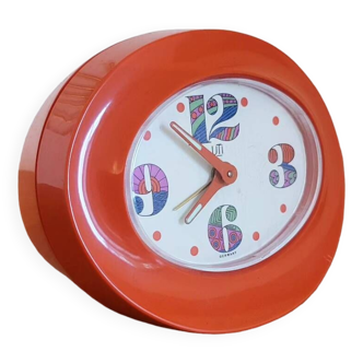 Vintage Mechanical Alarm Clock Plastic Orange UTI West Germany