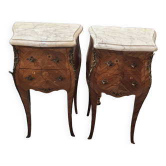 pair of marquetry bedside tables