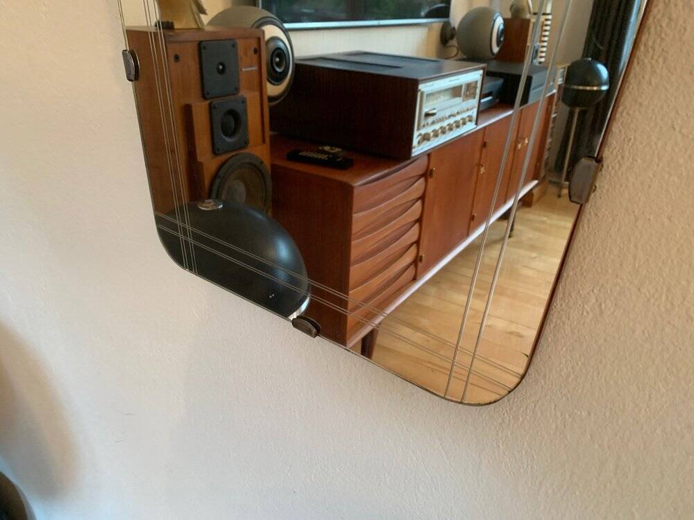 Asymmetric mirror with wood frame, 1960s