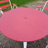Garden furniture cast iron table and Tolix armchairs