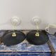 Pair of black enamelled sheet metal wall lamps electrified to nine