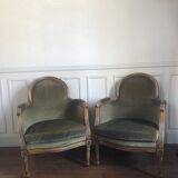 Velvet bergère chairs