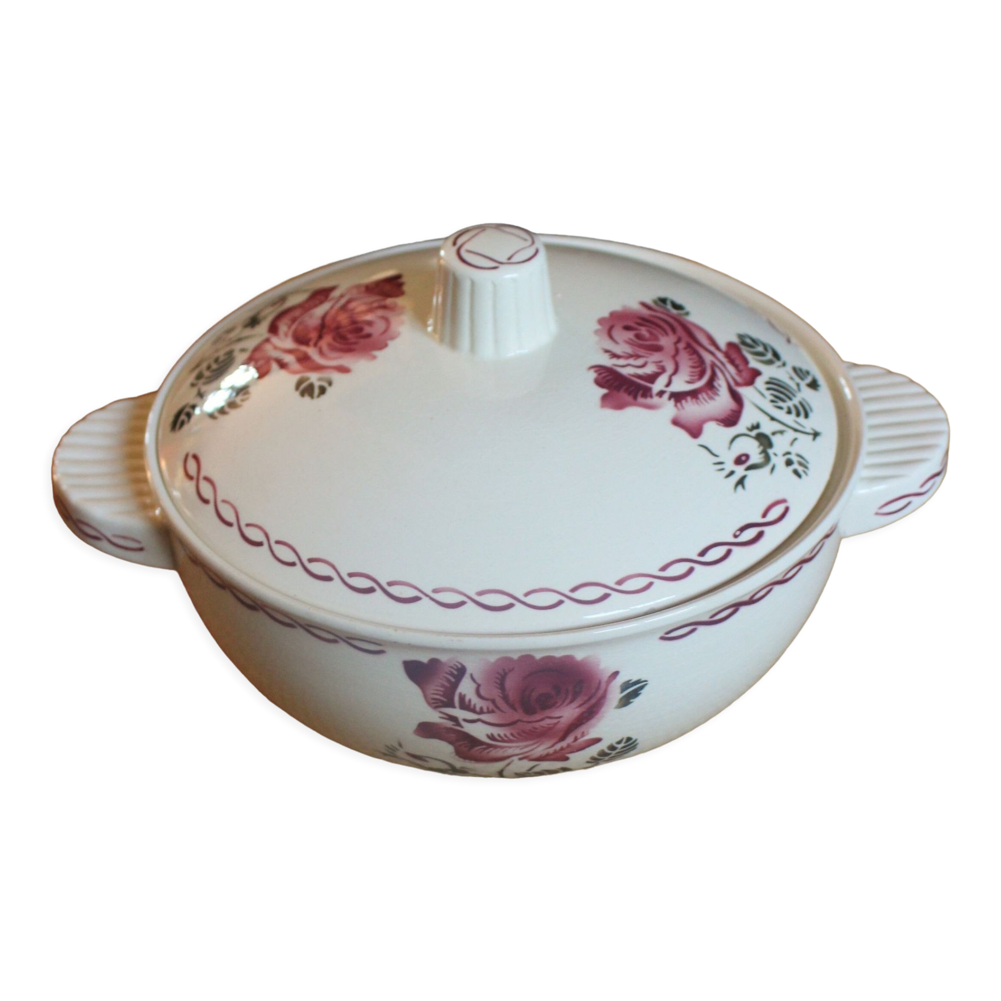 Soupière Germaine Badonviller art deco rose red black