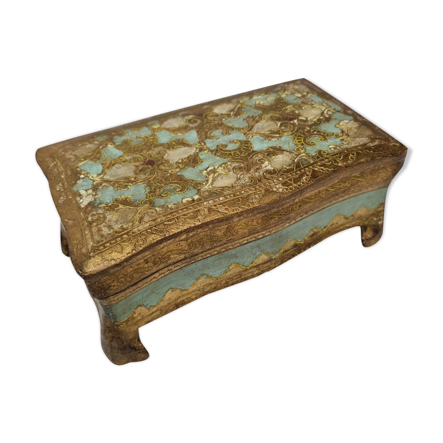 Florentine jewelry box, on gilded wooden feet made in Italy