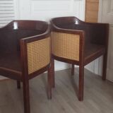 Art Deco style armchairs, wood and cane