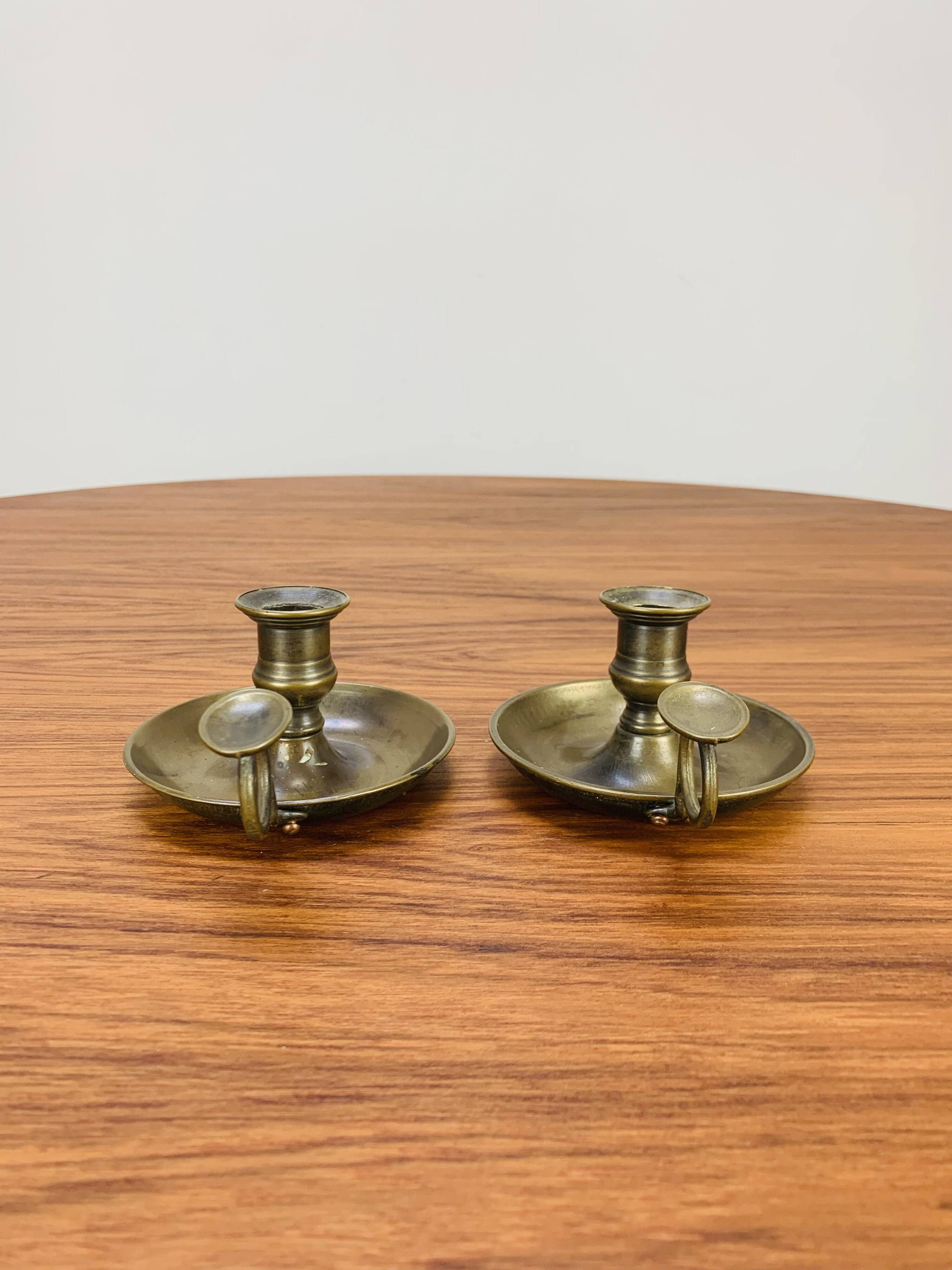 Pair of vintage brass cellar rat candlesticks