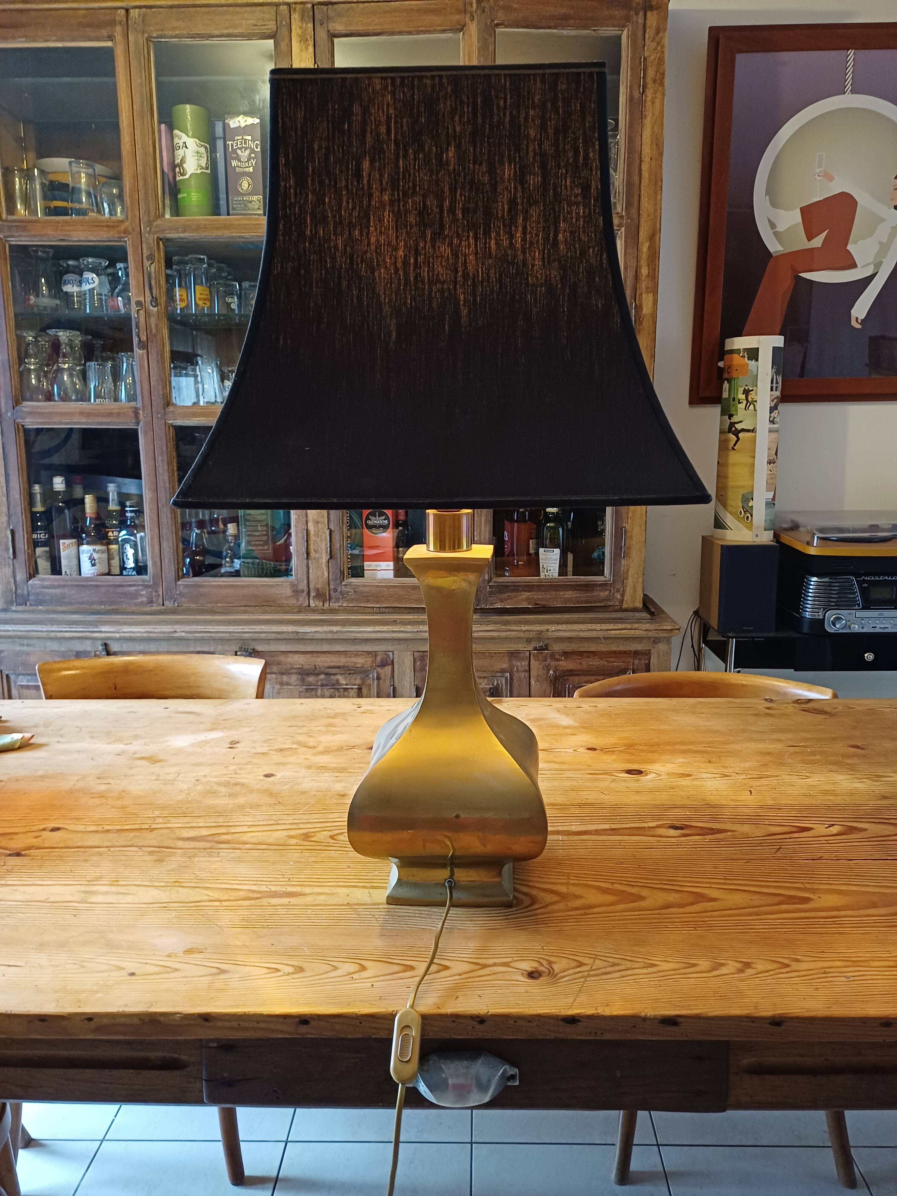 Bronze lamp and dark brown fabric shade
