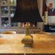 Bronze lamp and dark brown fabric shade
