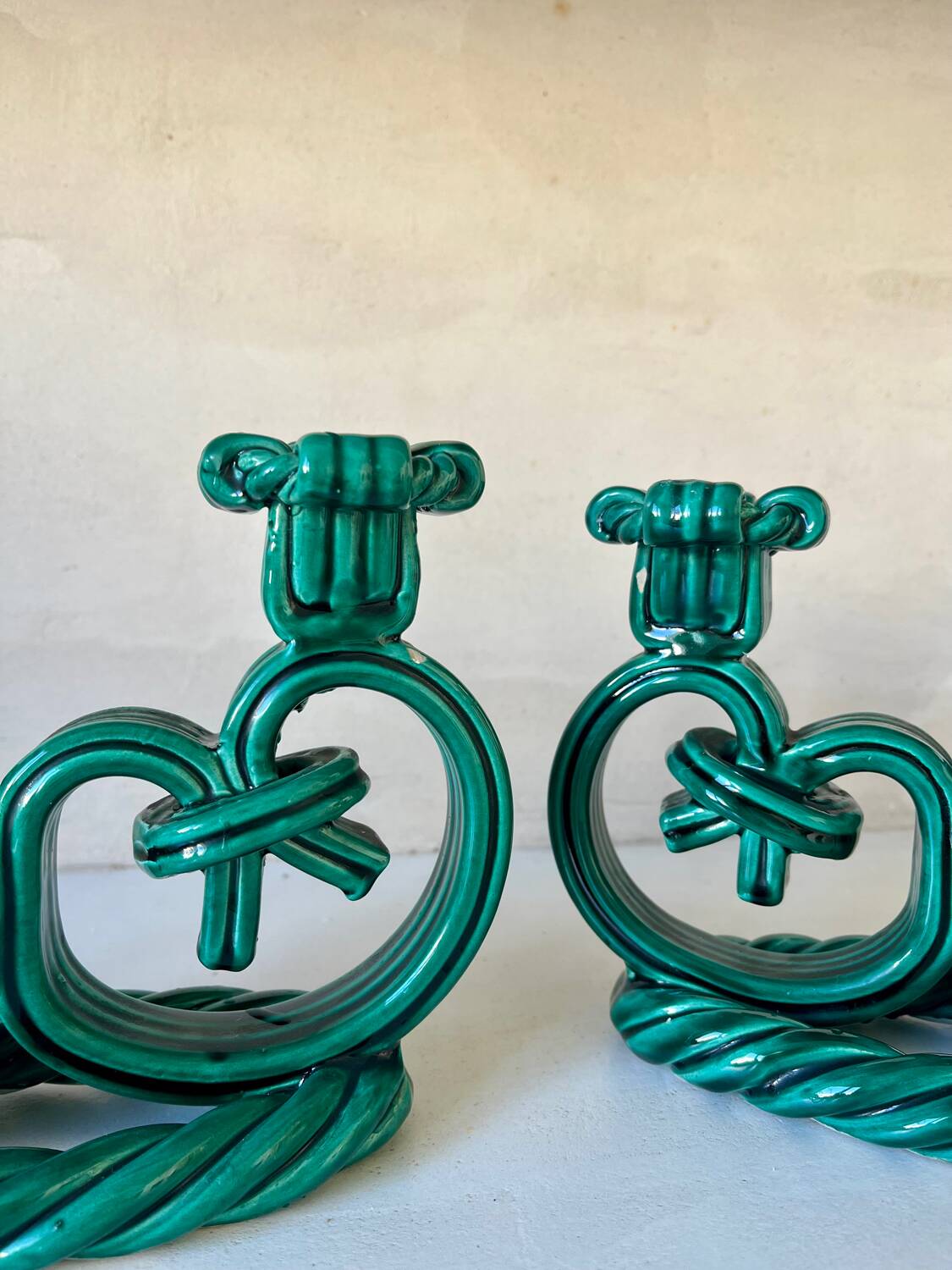 Pair of Vallauris candlesticks in woven ceramic