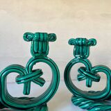 Pair of Vallauris candlesticks in woven ceramic