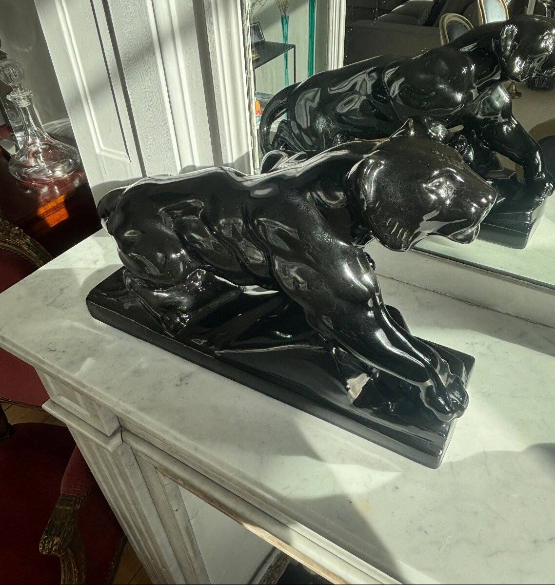 Pair of Art Deco lioness sculptures