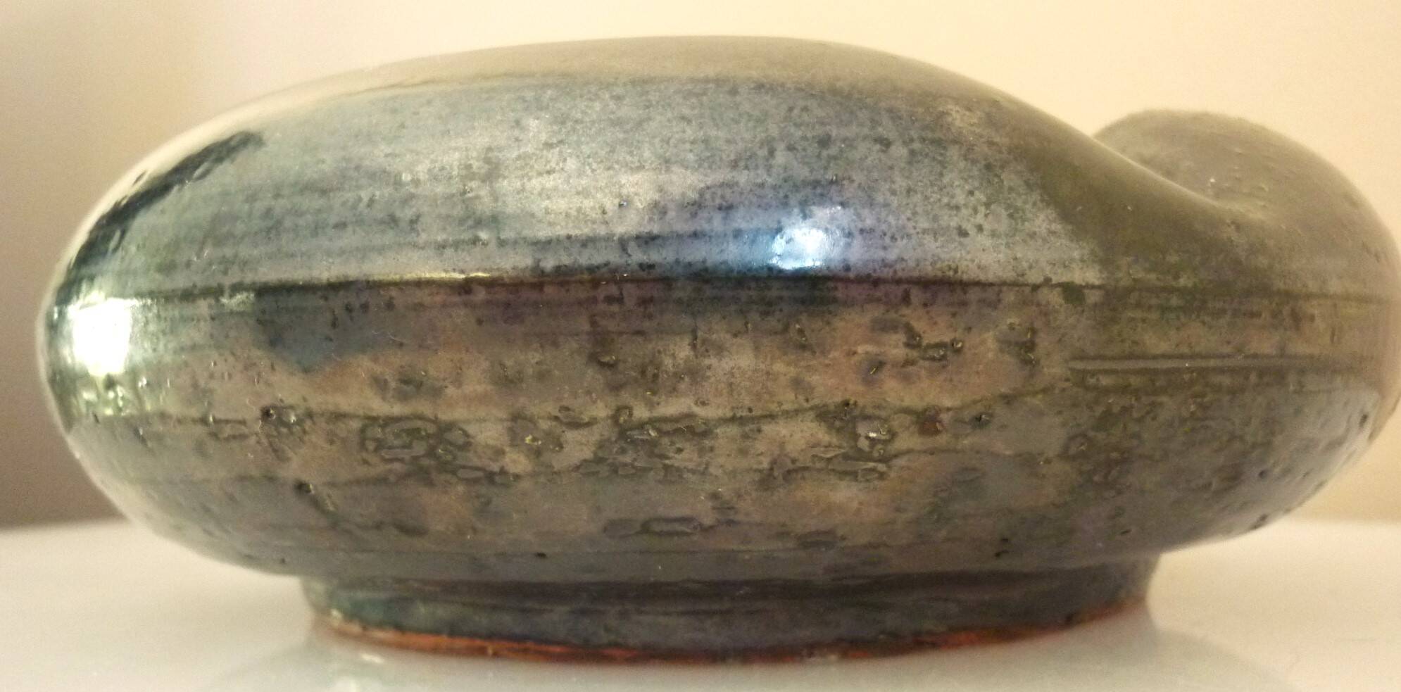 Black ceramic ashtray, enamelled, signed Jean Marais, 1960s/1970s