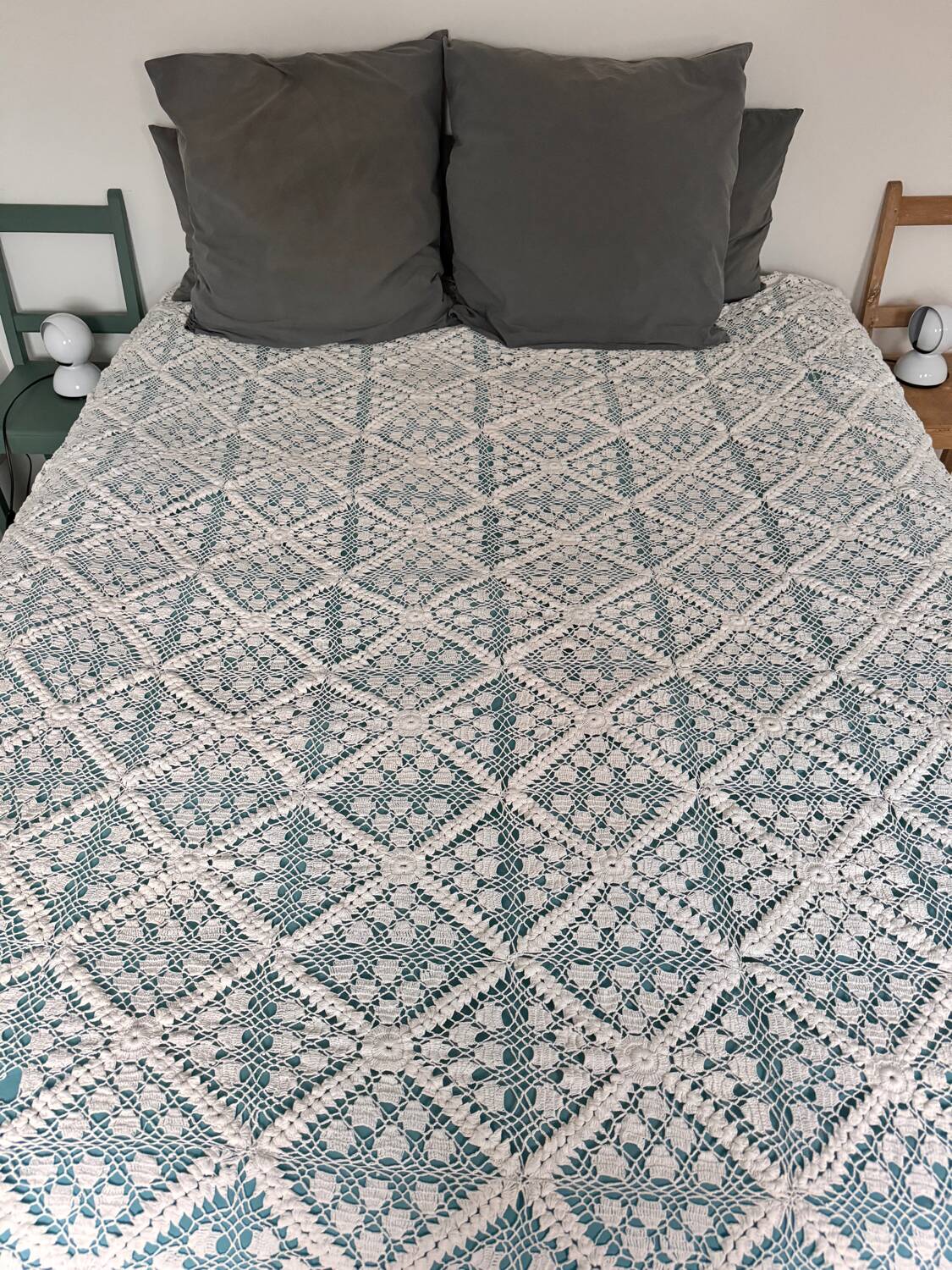Large vintage handmade crochet bedspread