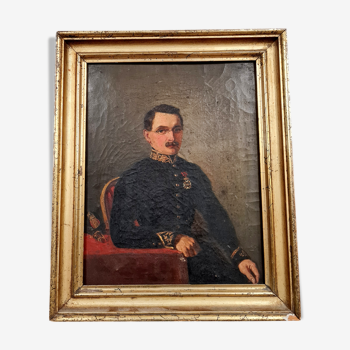 Oil on canvas: portrait of a notable neapolitan soldier in march 1854